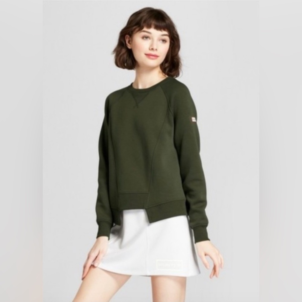 Hunter X Target Olive Green Deconstructed Crewneck Crop Sweatshirt Pullover